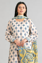 Nishat (Vol.4) - 3pc Unstitched Digital Embroidered Printed Lawn (Soft Ivory & Olive Yellow)
