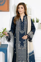 Aqua By Johra - 3PC Unstitched Embroidered Lawn Suit (Midnight Navy Blue)