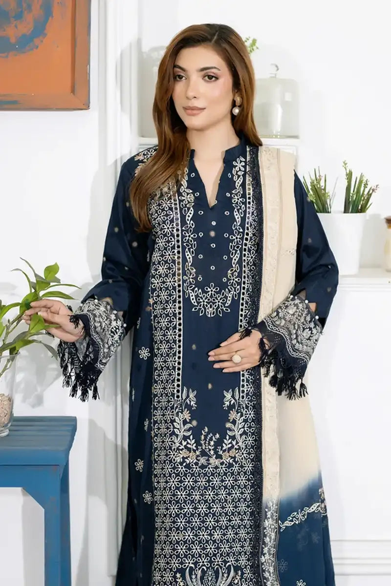 Aqua By Johra - 3PC Unstitched Embroidered Lawn Suit (Midnight Navy Blue)