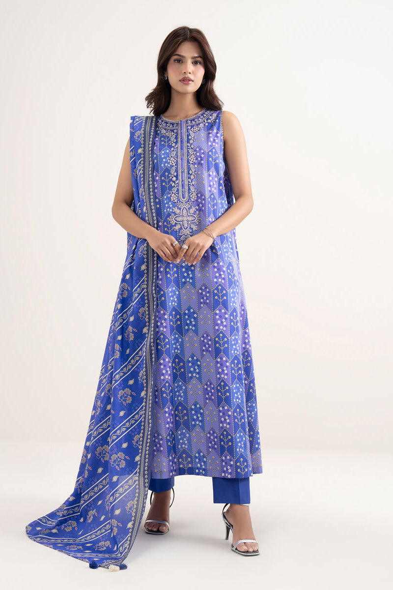 Sapphire By KBC - 3PC Unstitched Digital Printed Lawn Suit (Indigo Blue & Periwinkle)