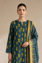 Khaadi (Vol.4) – 3 Piece Unstitched Printed Lawn Suit (Deep Teal & Mustard Yellow)