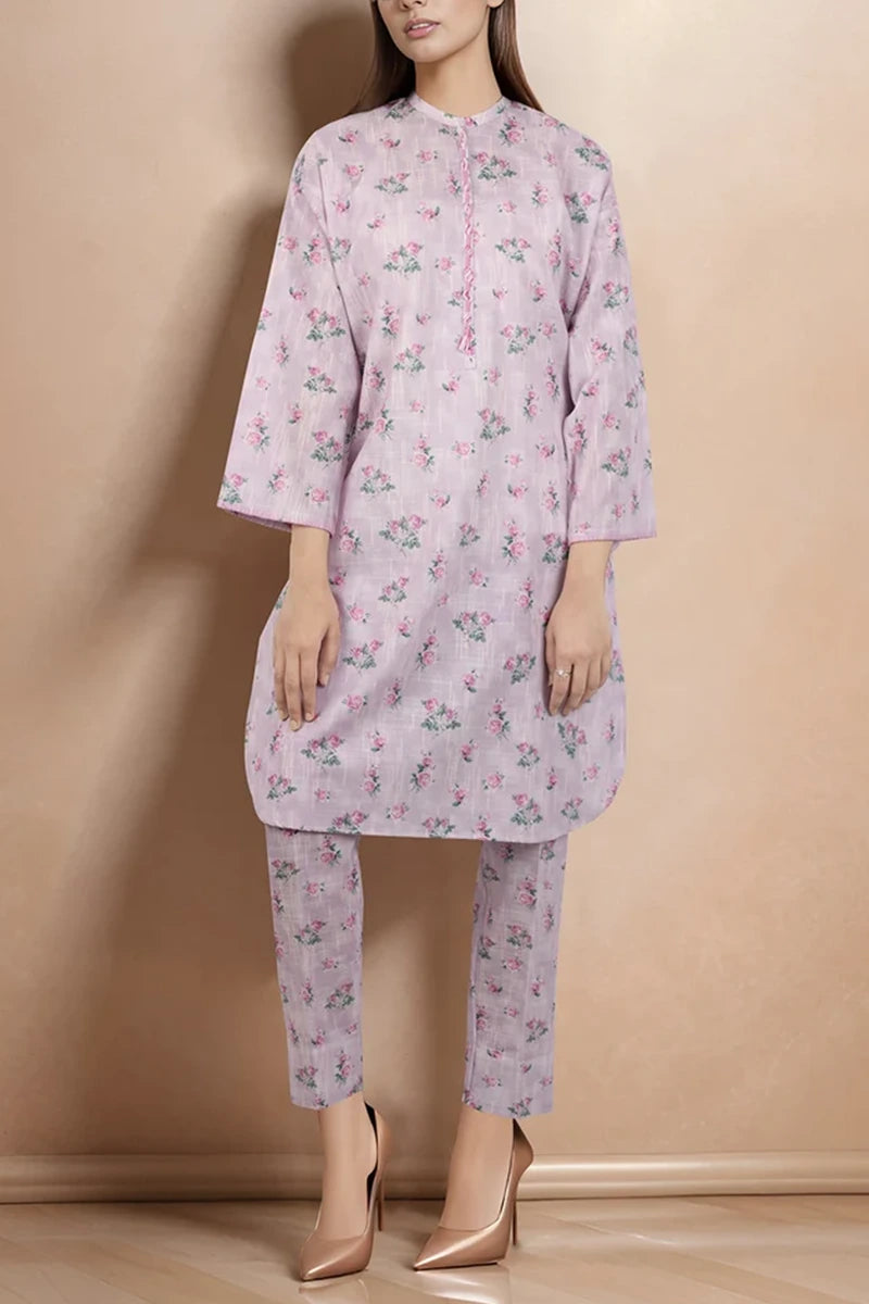 Saya Special Unstitched Khaddar 2-Piece Same Print Suit (Lavender Pink)
