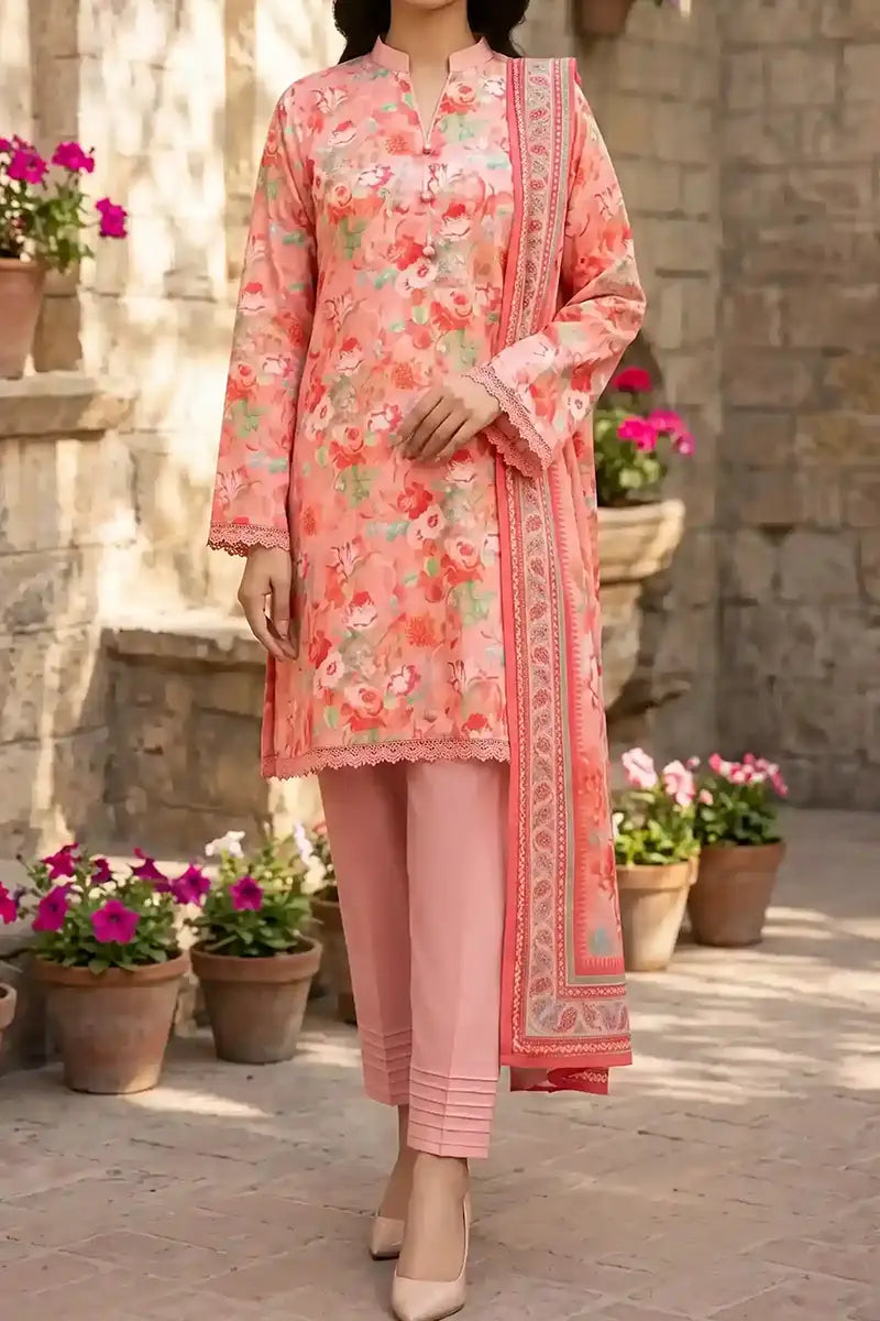 Mehar Unstitched 3-Piece Lawn Collection (Dusty Rose)