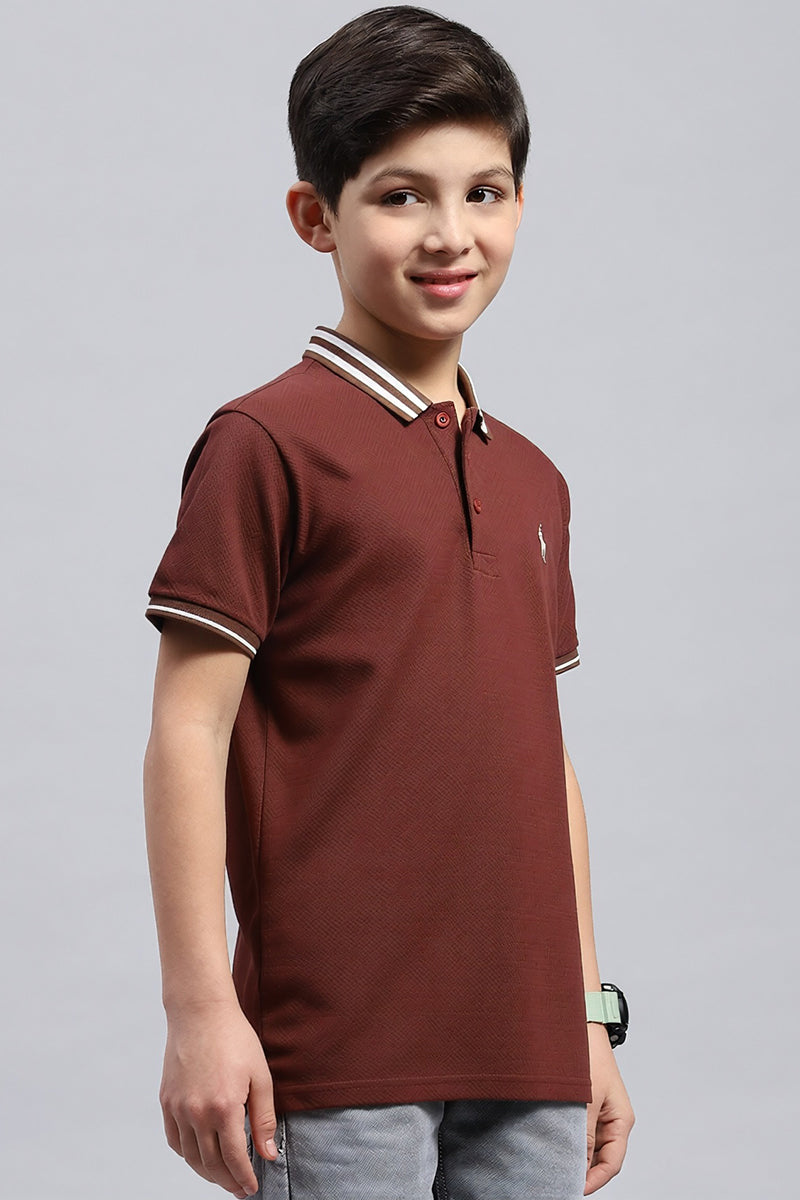 Boy's Textured Cotton Polo T-Shirt (Rust Brown)