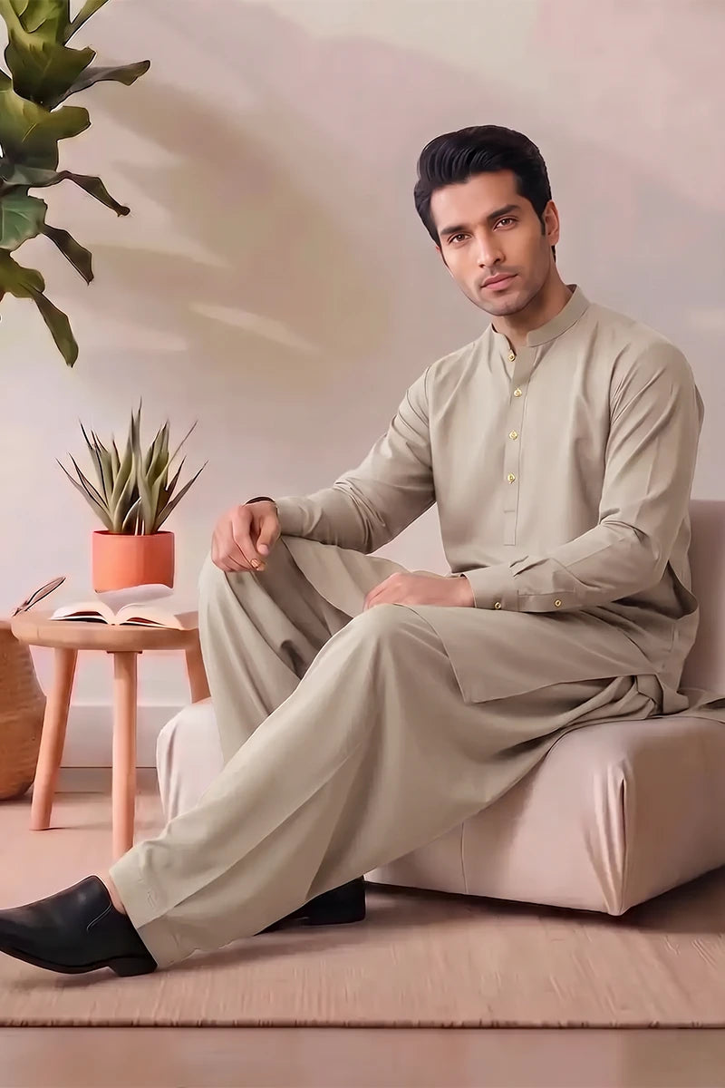 Saya Men’s Wash & Wear Unstitched Suit (Stone Beige)