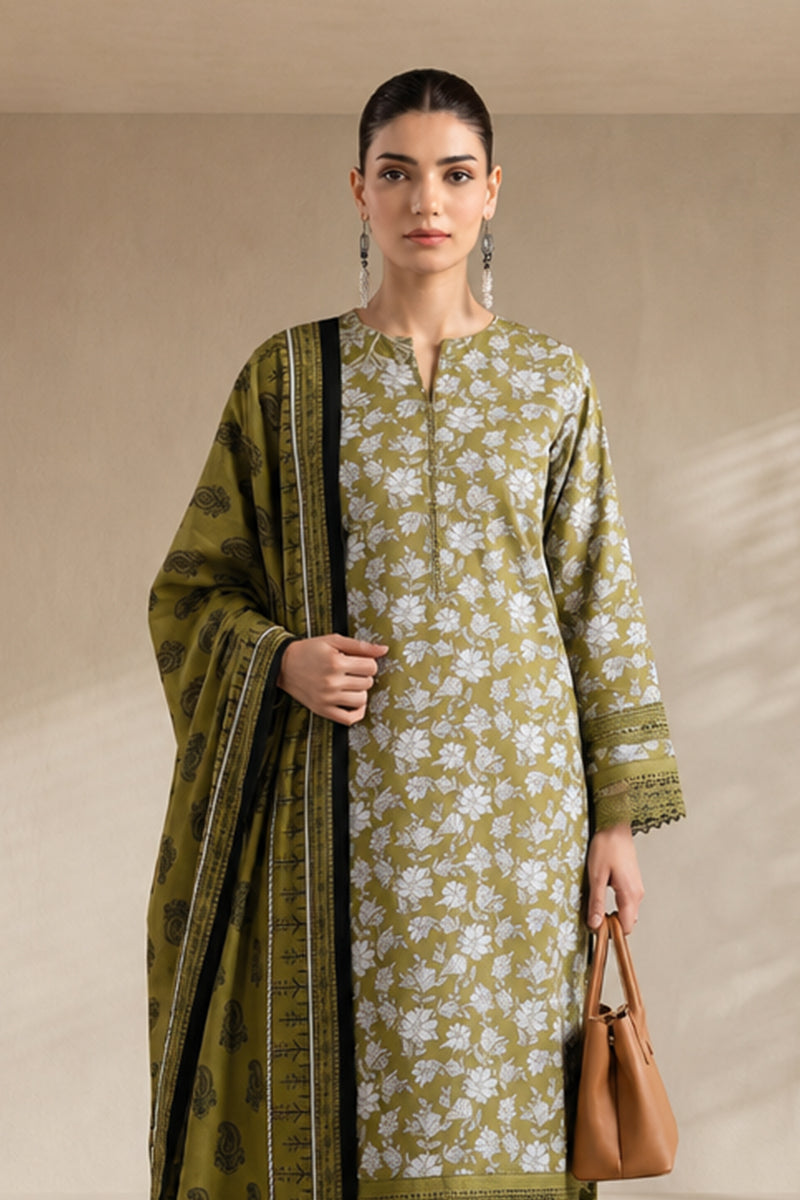 Khaadi – 3 Piece Unstiched Premium Printed Lawn Suit (Moss Green & Pale Sage)