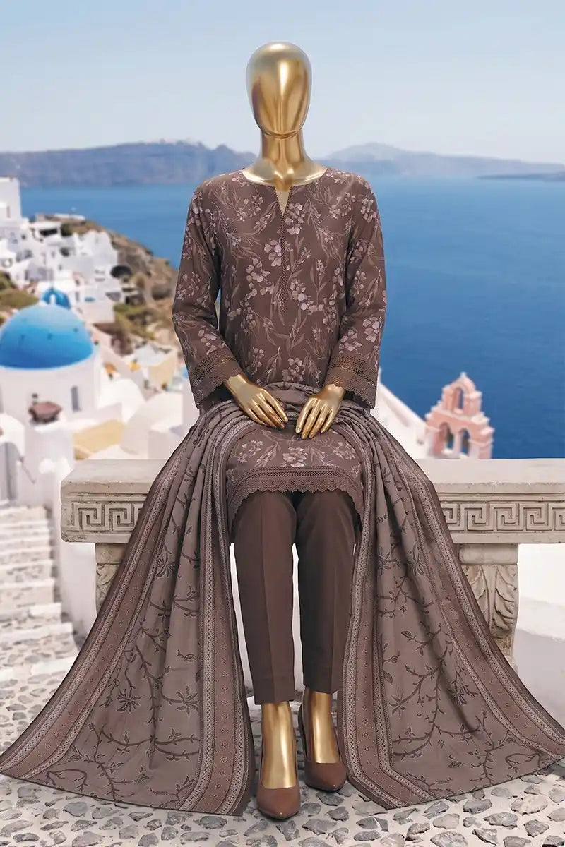 Safina Pop (Vol-01) by A One Textile - 3PC Unstitched Printed Lawn Suit (Chocolate Brown)