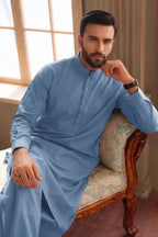 Premium Pasha Men’s Wash & Wear Unstitched Suit (Muted Slate Blue)