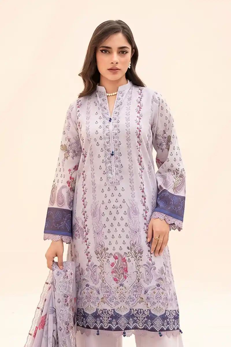 Zesh - 3PC Unstitched Embroidered Lawn Suit (Soft Lavender)