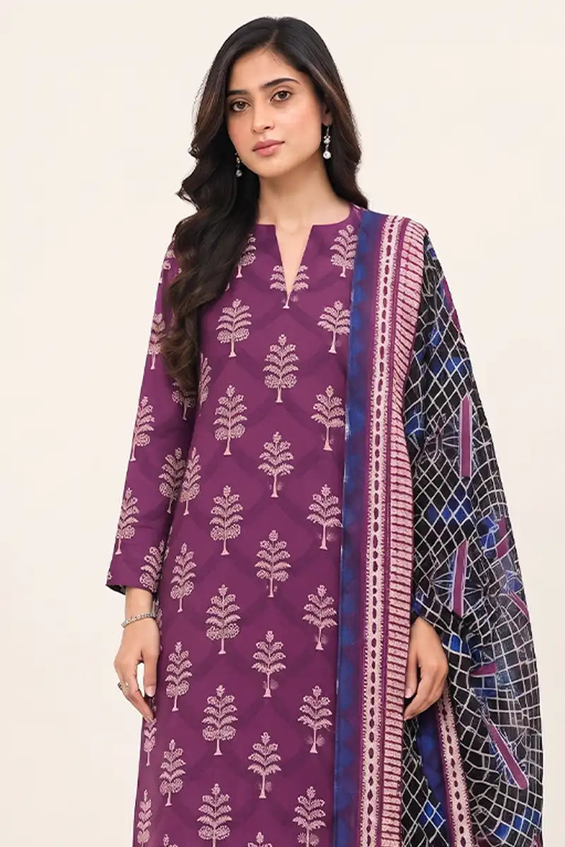 Sapphire Lawn Vol-09 - 3PC Unstitched Printed Lawn Suit(Rich Plum Violet)
