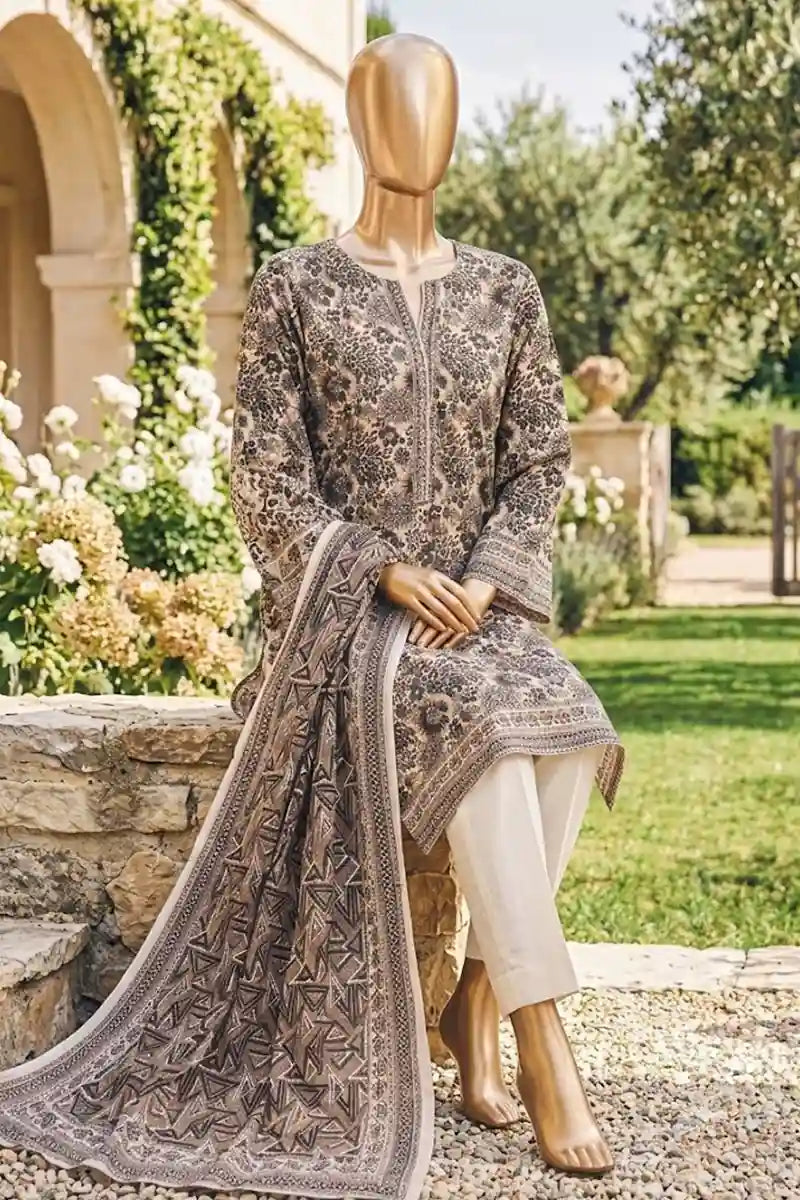 Safina Zeenat Printed Lawn 3-Piece Unstitched Suit (Dark Espresso)