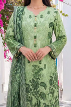 Aabruh Vol-1 3PC Unstitched Printed Lawn Suit (Leaf Green Floral)