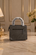 Elegance Structured Faux Leather Shoulder Bag (Espresso Grey)