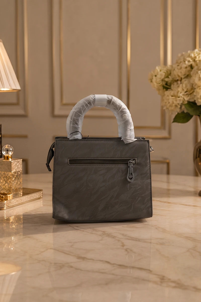Elegance Structured Faux Leather Shoulder Bag (Espresso Grey)