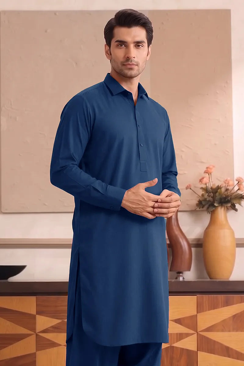 Yameen - Men’s Unstitched Cotton Fabric (Steel Blue)