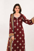 Zesh - Drop Fourteen Printed Series 3PC Unstitched Lawn Suit (Deep Maroon)