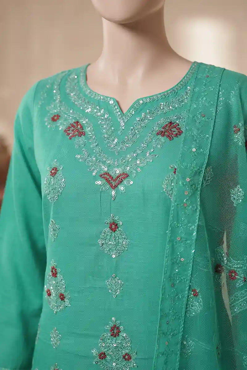 Noor by Breeza Fashion - 3PC Unstitched Embroidered Lawn Suit (Bright Sea Green)