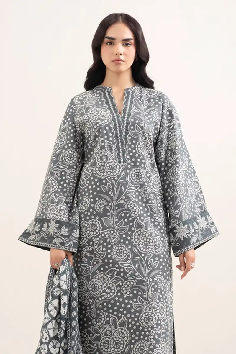 Sapphire Lawn Vol-09 - 3PC Unstitched Printed Lawn Suit(Charcoal)