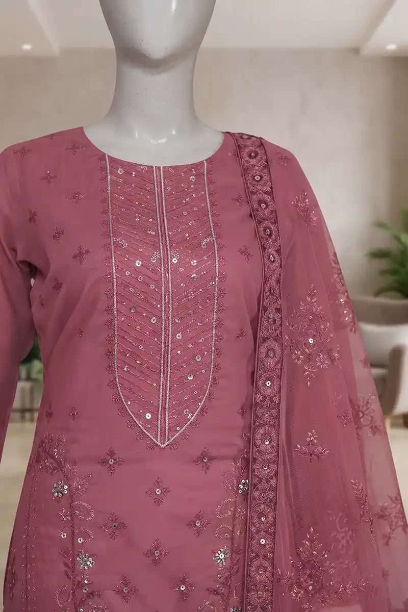 Pariyon Ki Rani by Breeza Fashion - 3PC Unstitched Embroidered Lawn Suit (Dusty Rose)