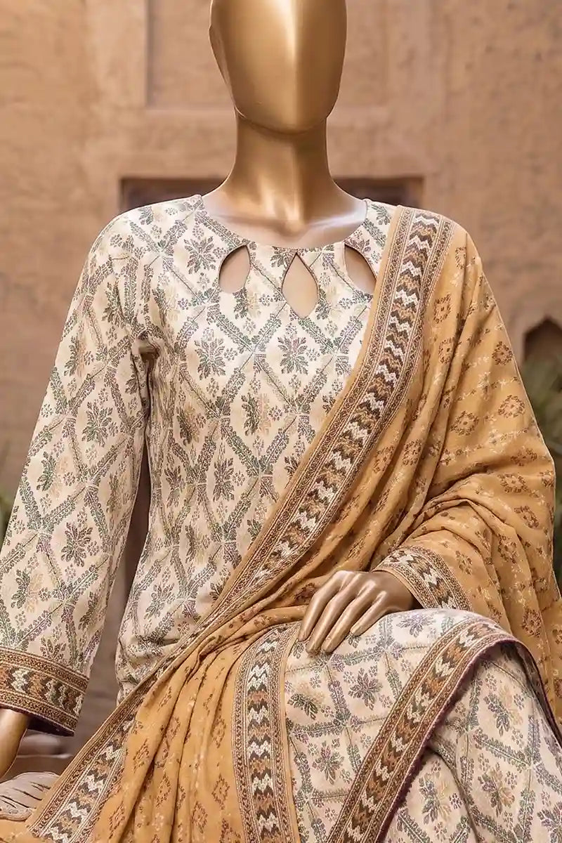 Agha Noor Printed Collection by KBC Fashion - 3PC Unstitched Suit (Off-White)