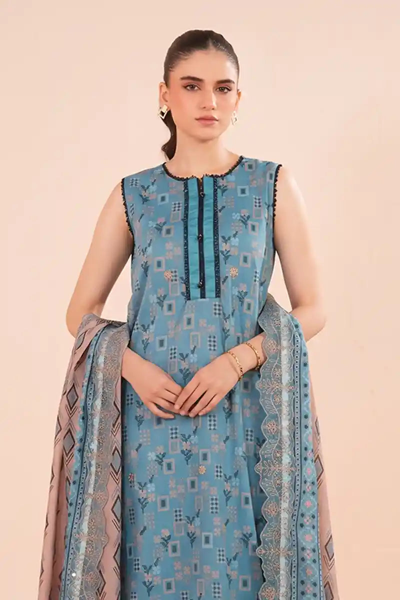 Zesh - 3PC Unstitched Embroidered Lawn Suit (Slate Blue)
