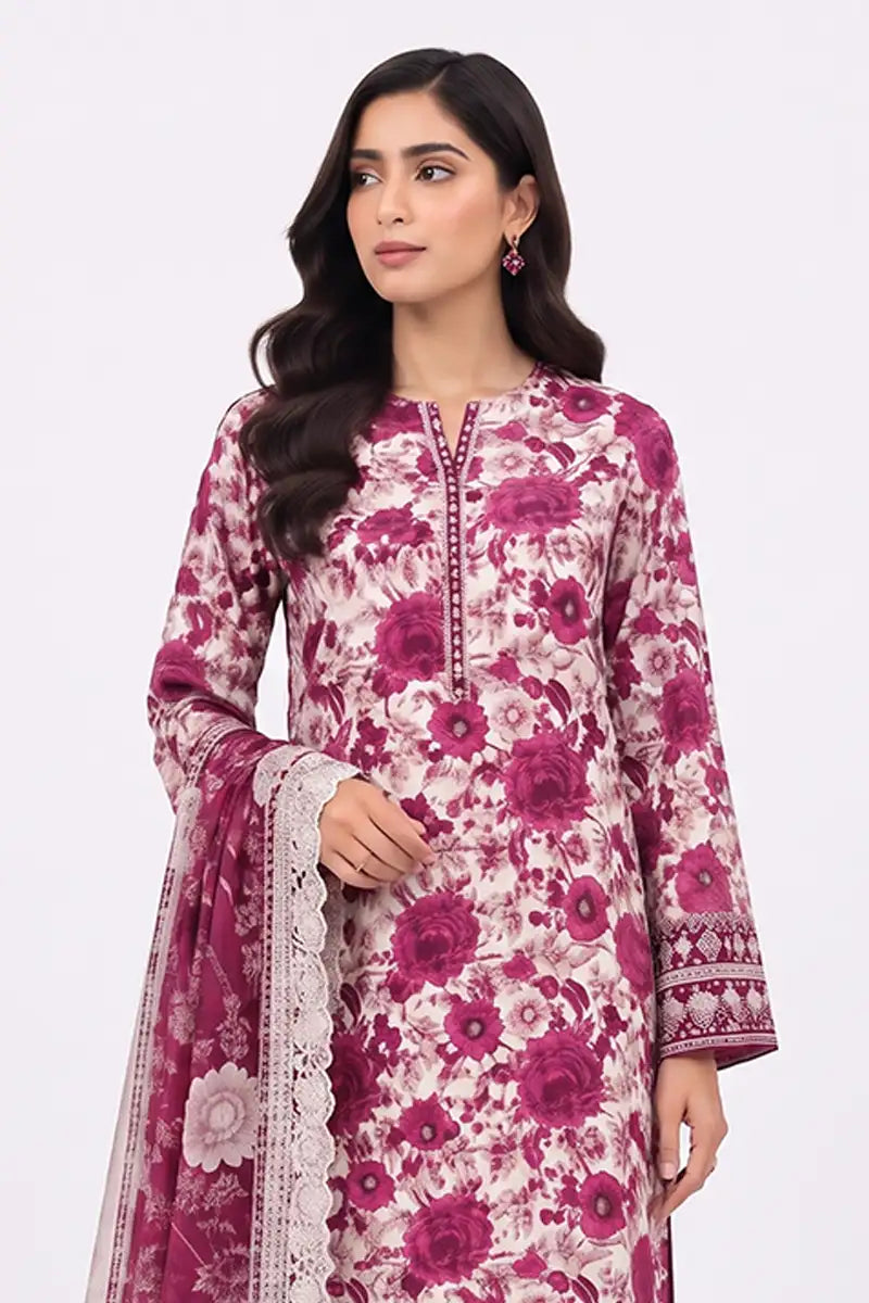 Khaadi Pre-Fall Cambric Series V-6 - 3PC Unstitched Suit (Deep Magenta)