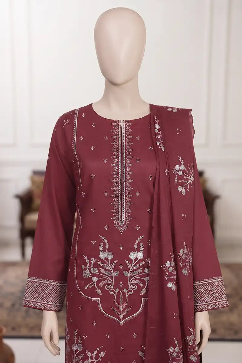 Samra by Breeza Fashion - 3PC Unstitched Embroidered Lawn Suit (Deep Wine)