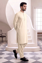 Premium Pasha Men’s Wash & Wear Unstitched Suit (Light Cream)