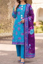 Mehar Unstitched 3-Piece Lawn Collection (Teal Blue)