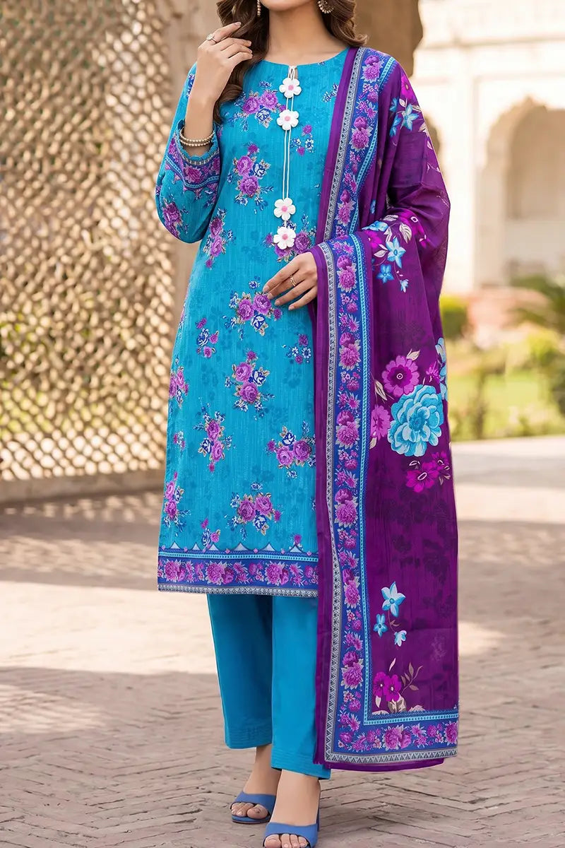 Mehar Unstitched 3-Piece Lawn Collection (Teal Blue)