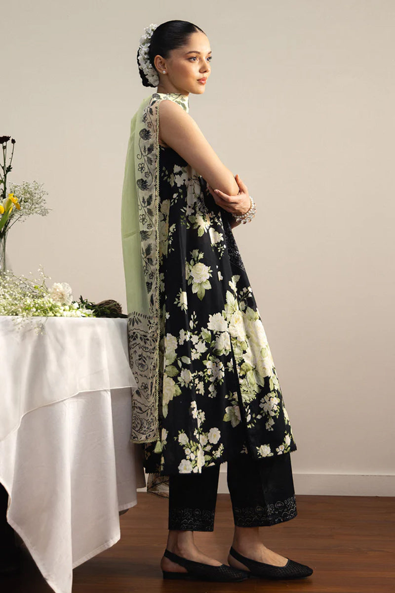 COCO By Zara Shahjahan - 3-Piece Unstitched Printed Lawn Suit (Midnight Black & Pale Cream)