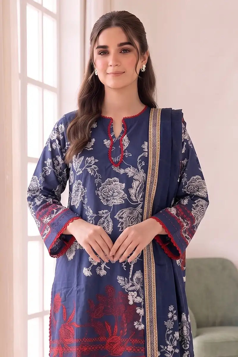Roshaan by KBC Fashion Stitched 3-Piece Lawn Suit (Deep Slate Blue)
