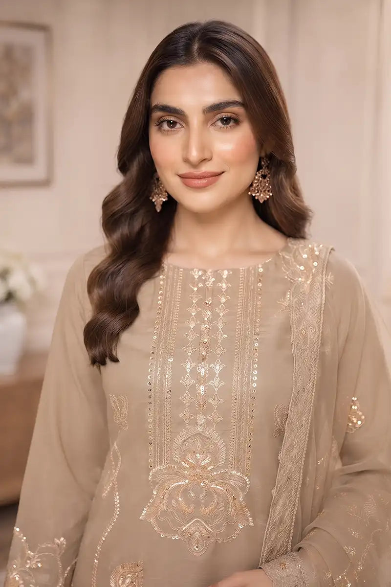 Sawan by Breeza Fashion - 3PC Unstitched Embroidered Lawn Suit (Light Mocha)