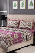 KBCFashion - Luxury Multani Double Bed Sheet Set with Pillow Covers (Plum)