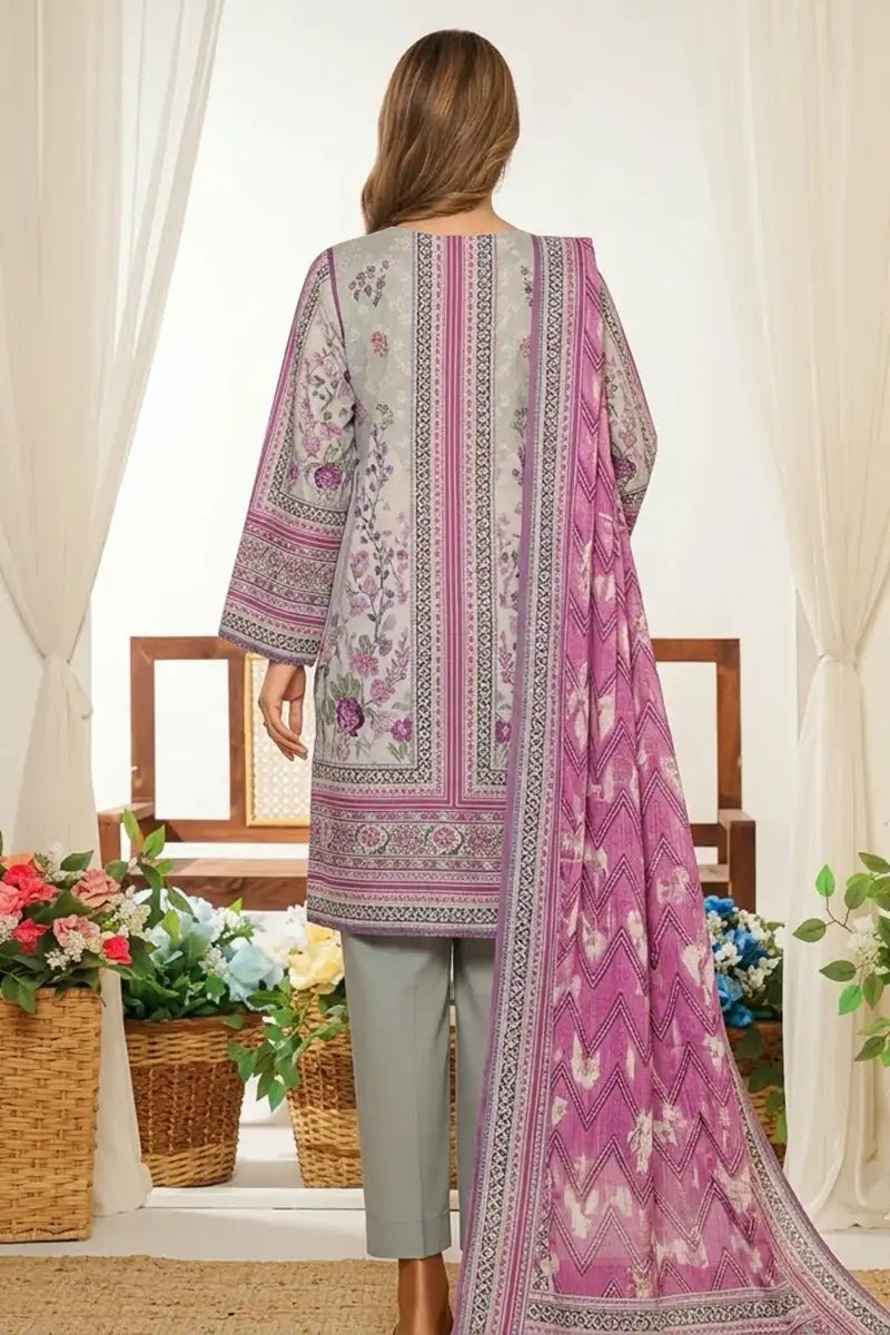 MTJ Unstitched 3-Piece Lawn Collection (Silver Grey)