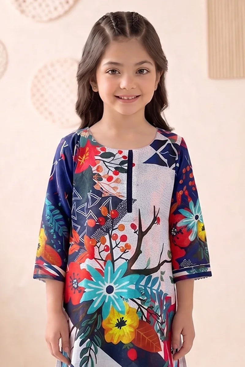 Ting Tone by Almeerah - Girls Unstitched 2-Piece Suit (8 to 12 Years) (Navy & White)