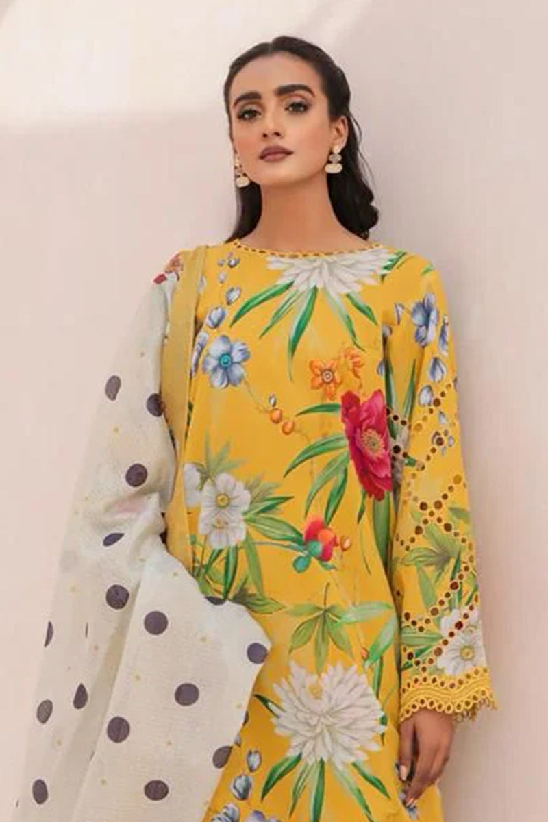 Elahéh By Maria B - 3PC Unstitched Digital Printed Lawn Suit (Yellow & White)