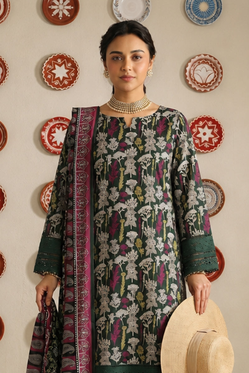 Nishat - Unstitched 3pc Printed Lawn (Deep Green & Magenta)
