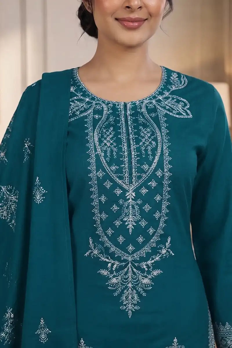 Gulmeher by Breeza Fashion - 3PC Unstitched Embroidered Lawn Suit (Deep Teal Blue)