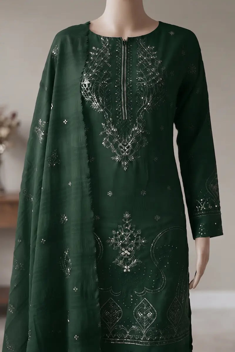 Milano by Breeza Fashion - 3PC Unstitched Embroidered Lawn Suit (Dark Green)
