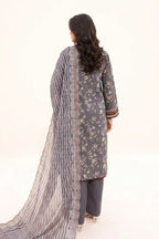 Zesh - 3PC Unstitched Embroidered Lawn Suit (Charcoal Grey)
