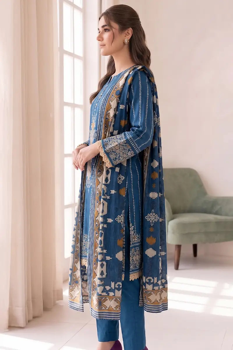 Roshaan by KBC Fashion Stitched 3-Piece Lawn Suit (Peacock Blue)