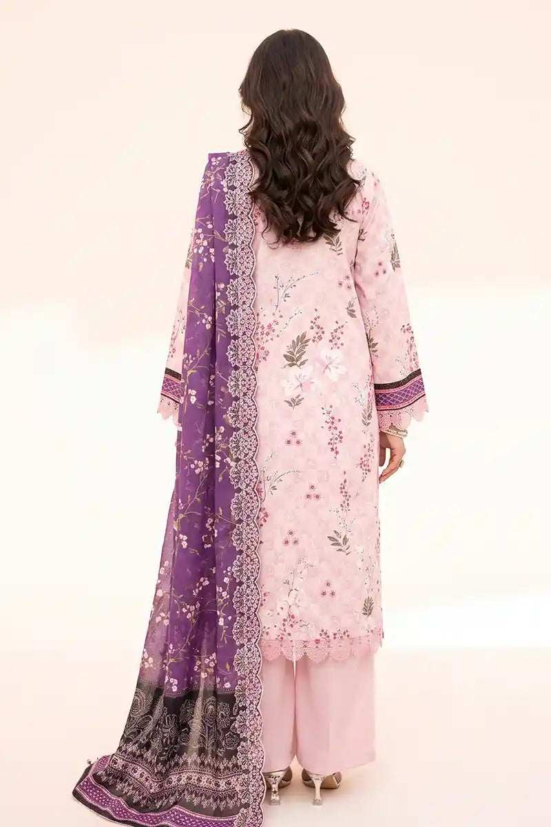 Zesh - 3PC Unstitched Embroidered Lawn Suit (Pastel Blush Pink)
