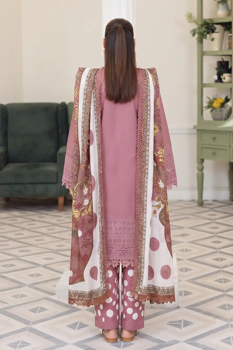Emerald By Johra - 3 Piece Unstitched Embroidered Chikankari Lawn Suit (Dusty Rose)