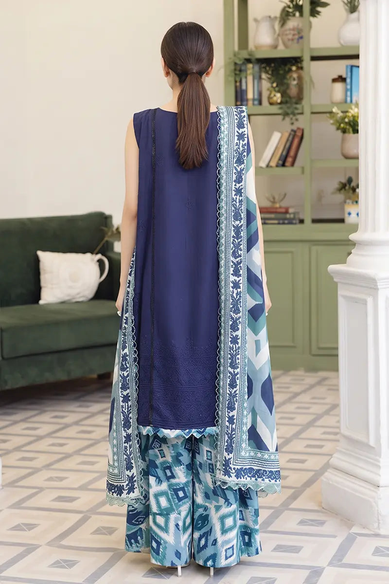 Emerald By Johra - 3 Piece Unstitched Embroidered Chikankari Lawn Suit ( Royal Navy Blue)
