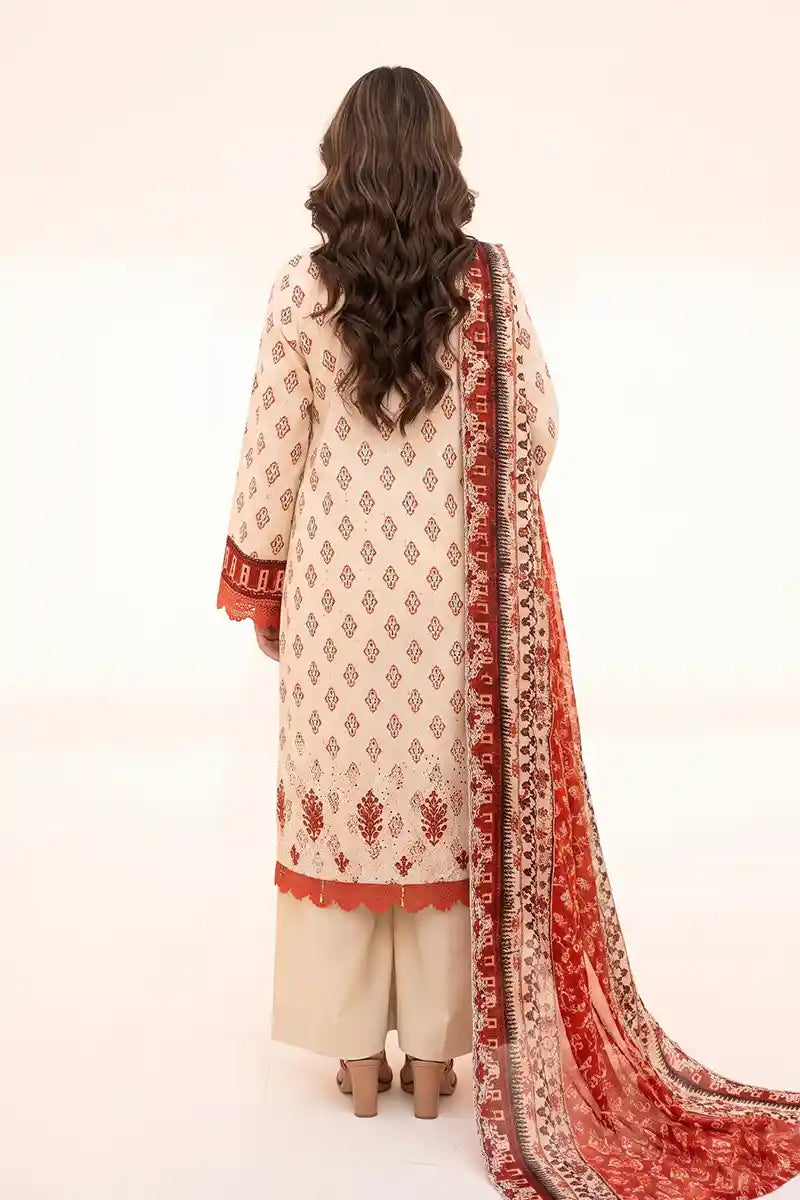 Zesh - 3PC Unstitched Embroidered Lawn Suit (Cream)