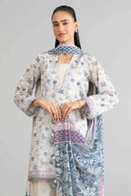 Sapphire Vol.7 - 3PC Unstitched Printed Lawn Suit (Off-White & Steel Blue)