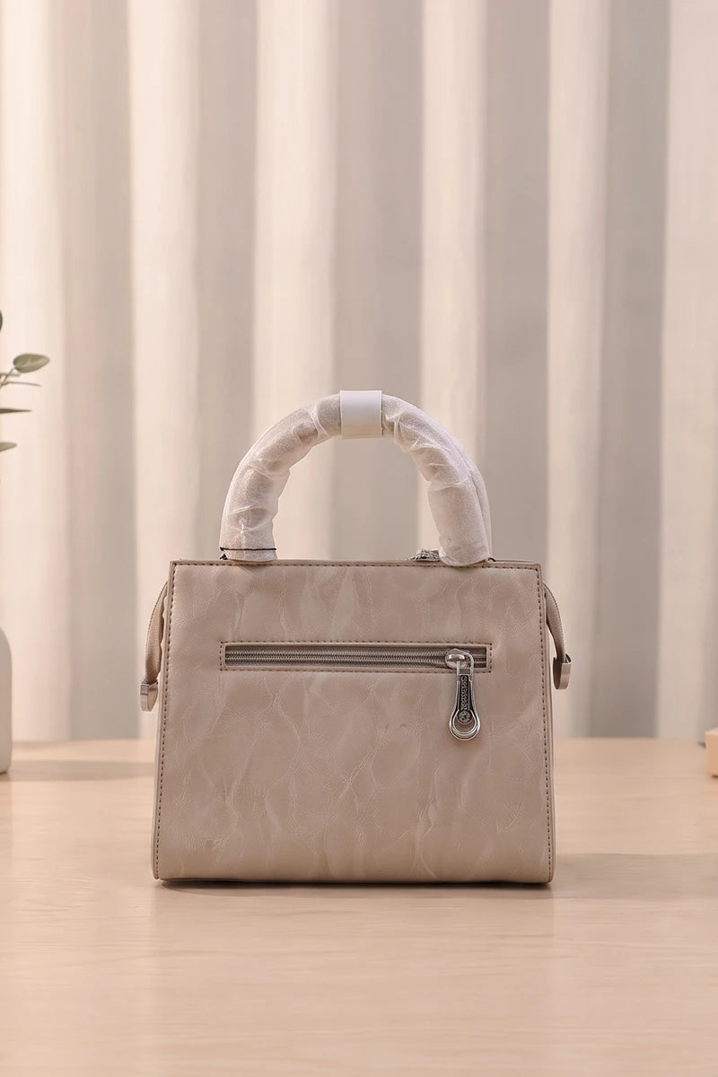 Elegance Structured Faux Leather Shoulder Bag (Warm Taupe)