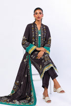 Khaadi – 3 Piece Unstiched Printed Lawn Suit (Charcoal Brown & Emerald Teal)