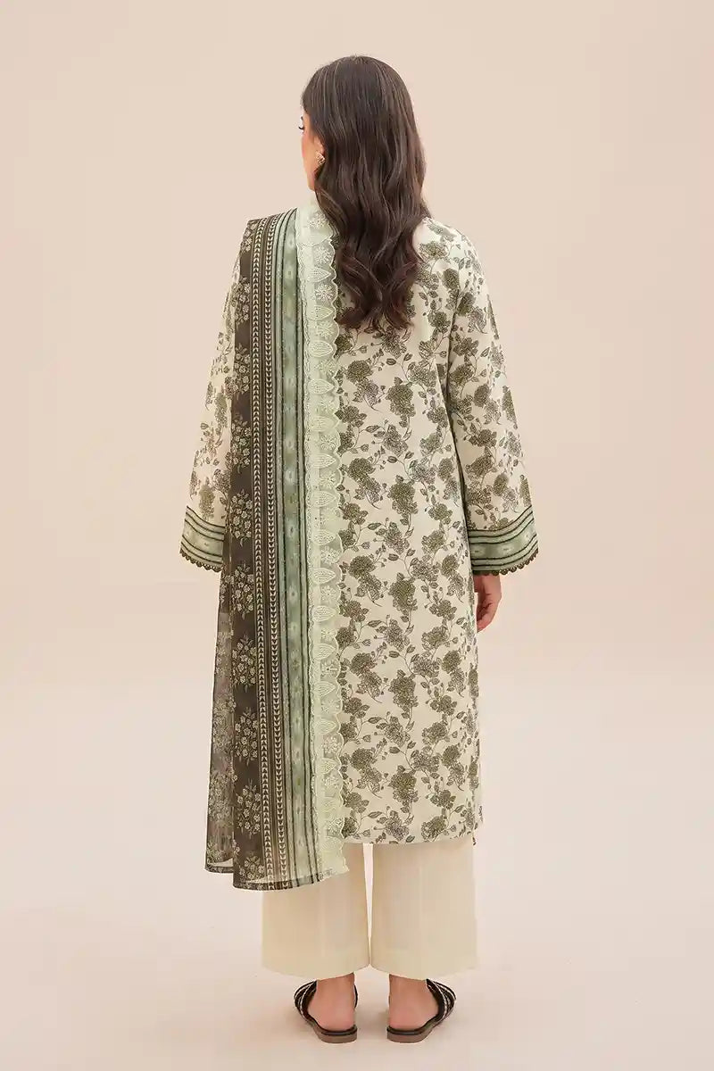 Zesh - 3PC Unstitched Embroidered Lawn Suit (Pale Mint Green & Dark Olive Floral)
